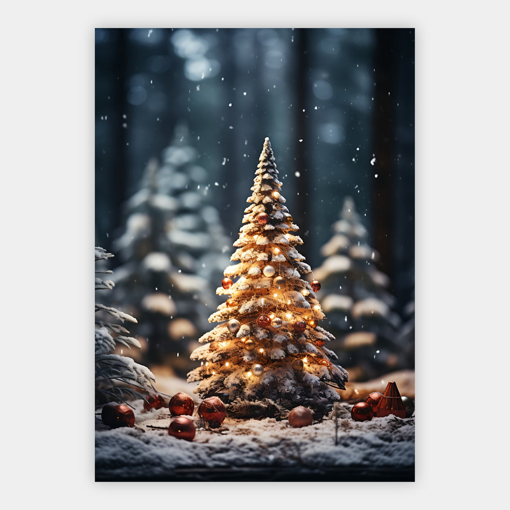 Leuchtender Weihnachtsbaum im Schnee Poster – Freisteller