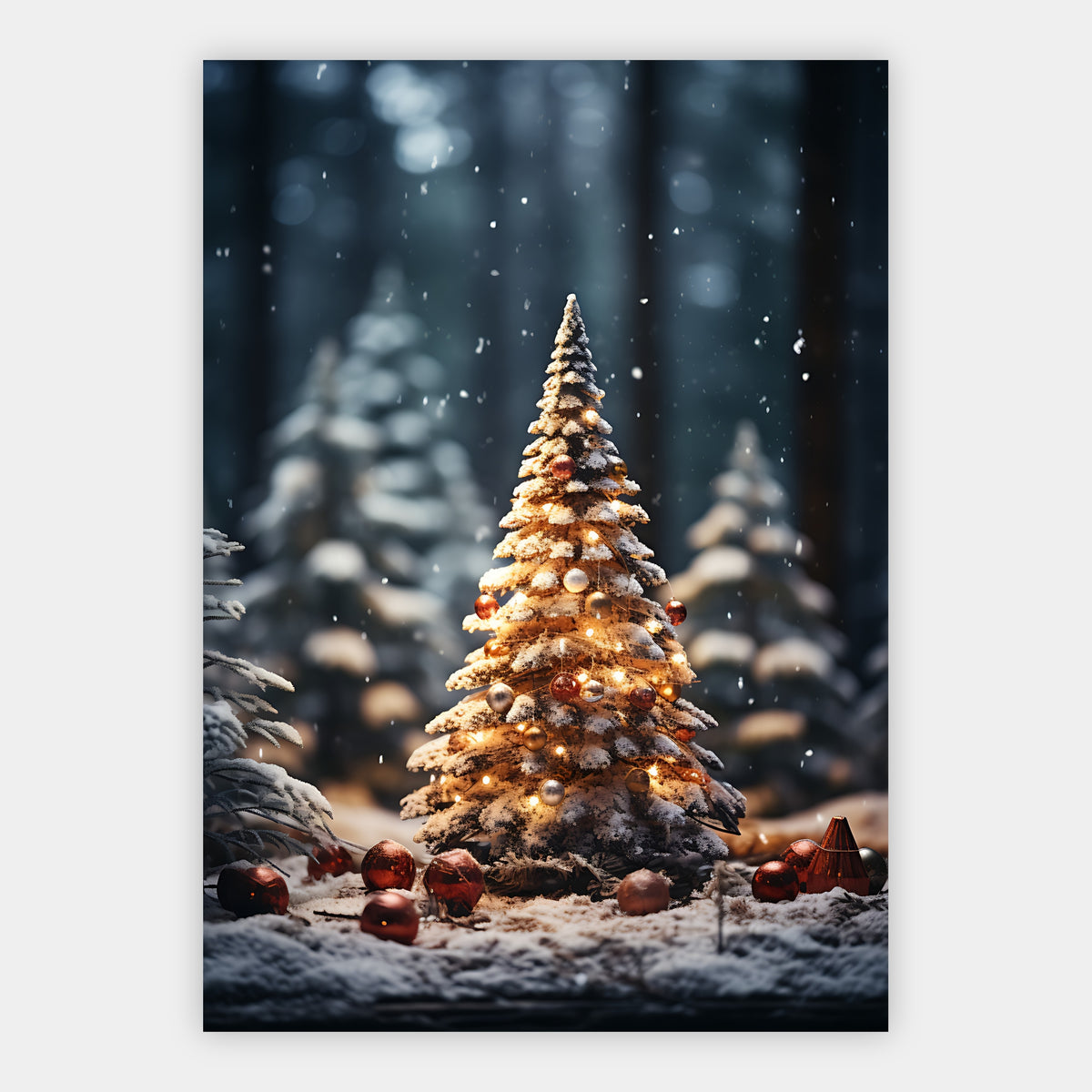 Leuchtender Weihnachtsbaum im Schnee Poster – Freisteller