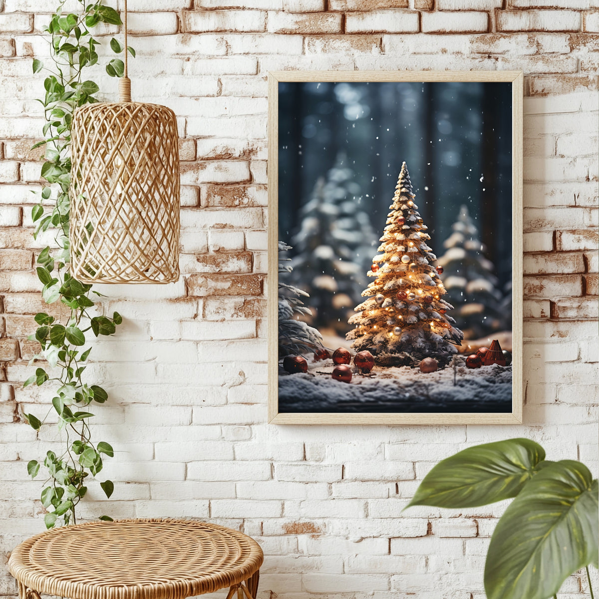 Leuchtender Weihnachtsbaum im Schnee Poster – Raumansicht 1