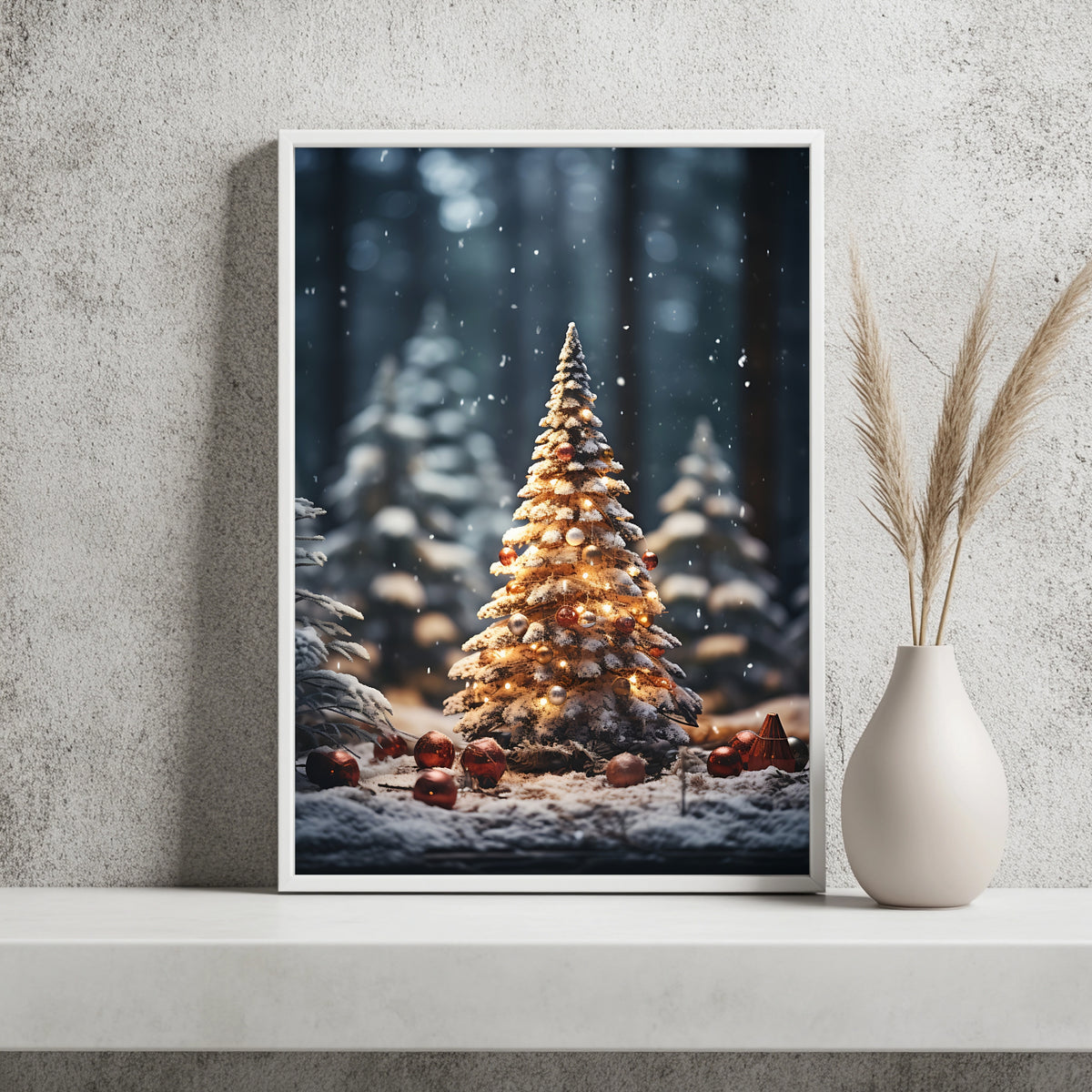 Leuchtender Weihnachtsbaum im Schnee Poster – Raumansicht 2
