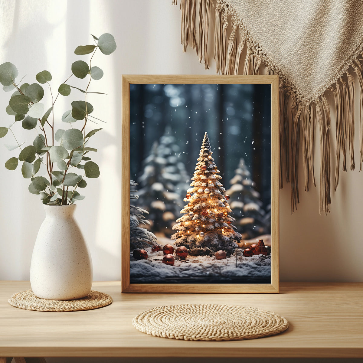Leuchtender Weihnachtsbaum im Schnee Poster – Raumansicht 3