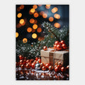 Geschenk zwischen Christbaumkugeln Poster – Freisteller