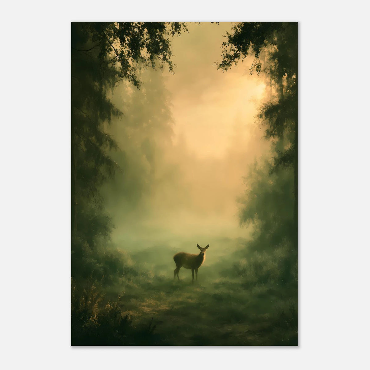 Reh Nebelwald Morgenlicht Poster – Produktansicht 3