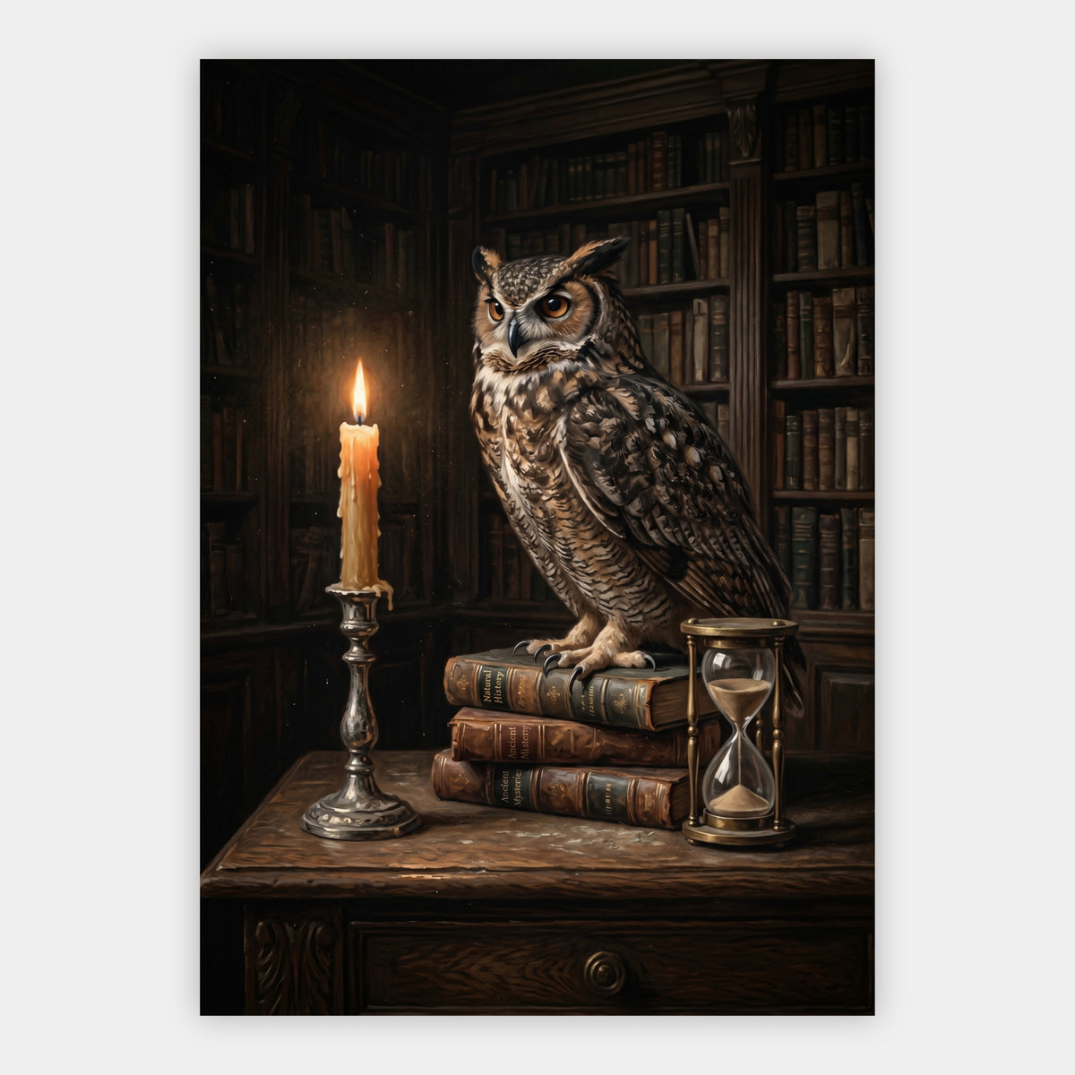 Eule in alter Bibliothek Poster – Freisteller