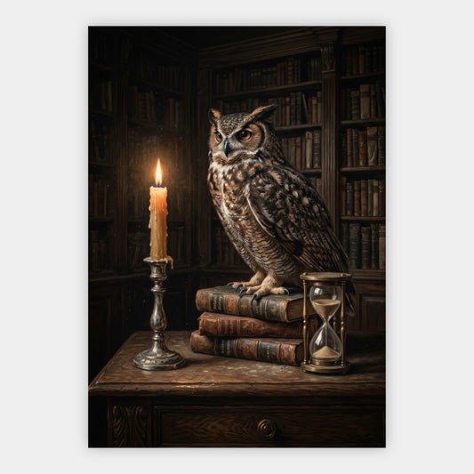 Eule in alter Bibliothek Poster – Freisteller