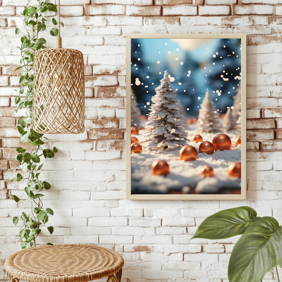 Weiße Tannen mit goldenen Kugeln Poster – Raumansicht 1