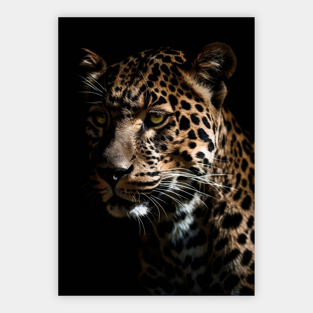 Leopard vor schwarzem Hintergrund Poster – Freisteller