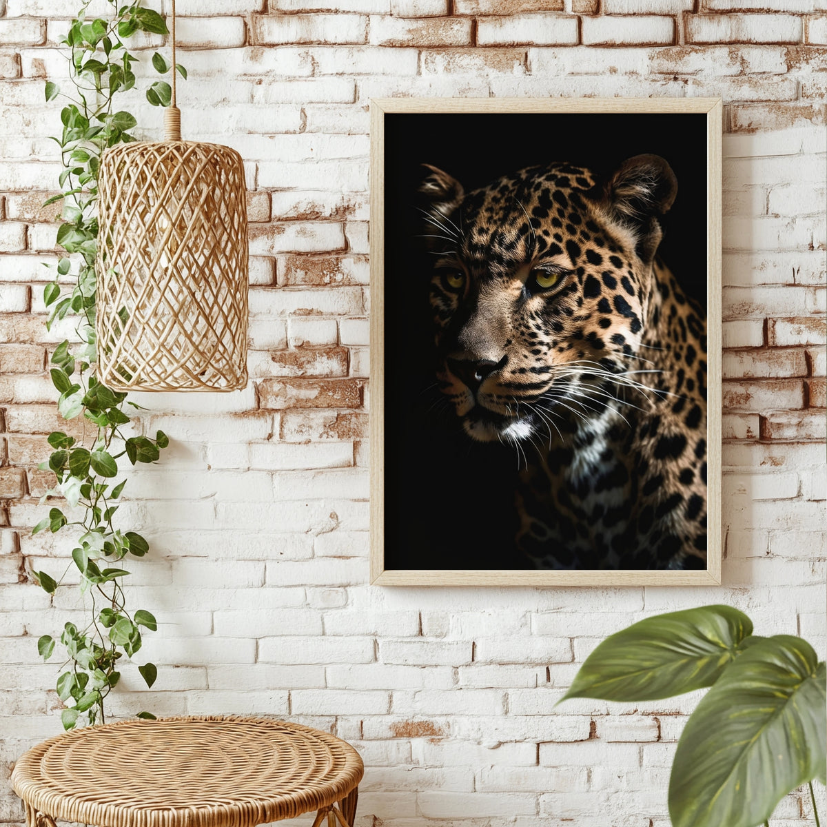Leopard vor schwarzem Hintergrund Poster – Raumansicht 1