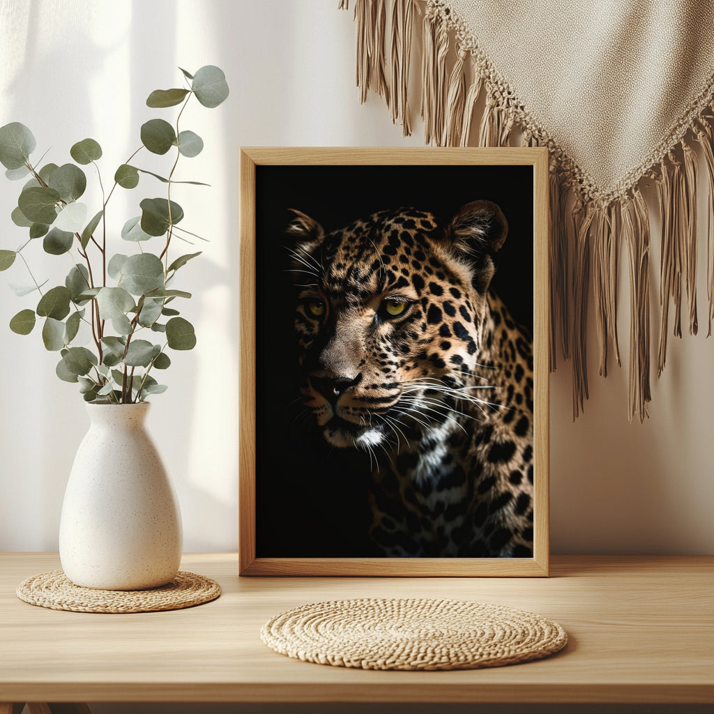 Leopard vor schwarzem Hintergrund Poster – Raumansicht 3