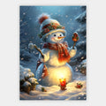 Schneemann mit Rotkehlchen Poster – Freisteller