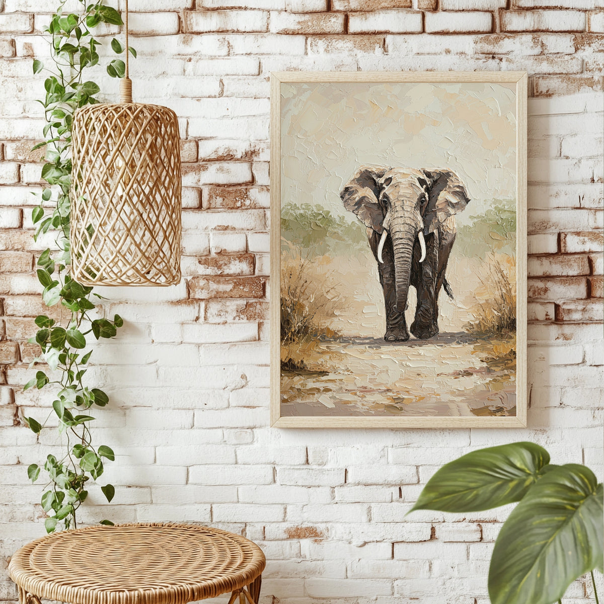 Elefant in heller Landschaft Poster – Raumansicht 1