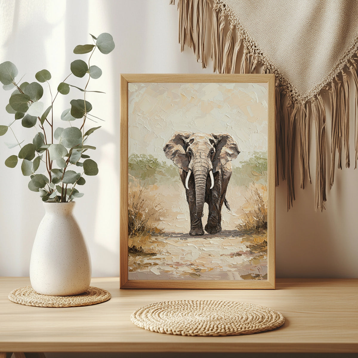 Elefant in heller Landschaft Poster – Raumansicht 3