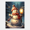 Schneemann mit Laterne und Rabe Poster – Freisteller