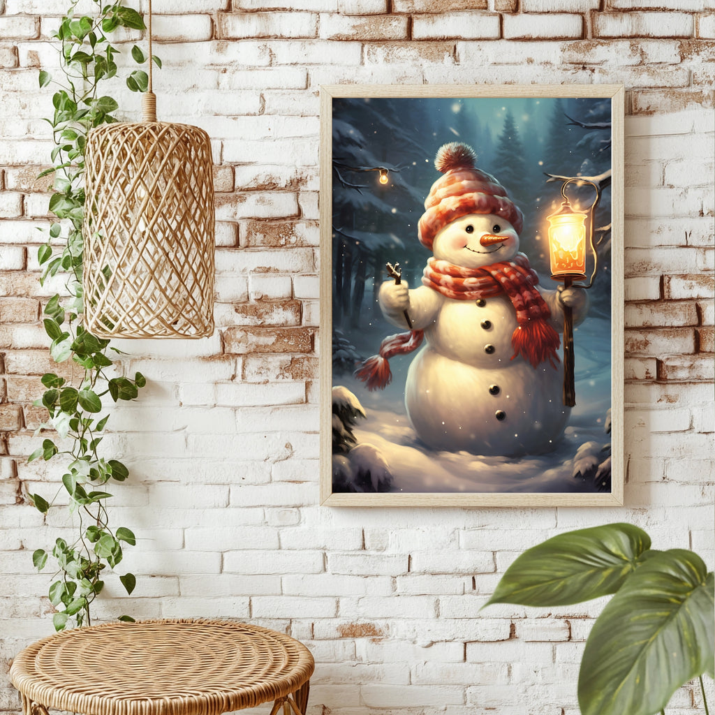 Schneemann mit Laterne und Rabe Poster – Raumansicht 1