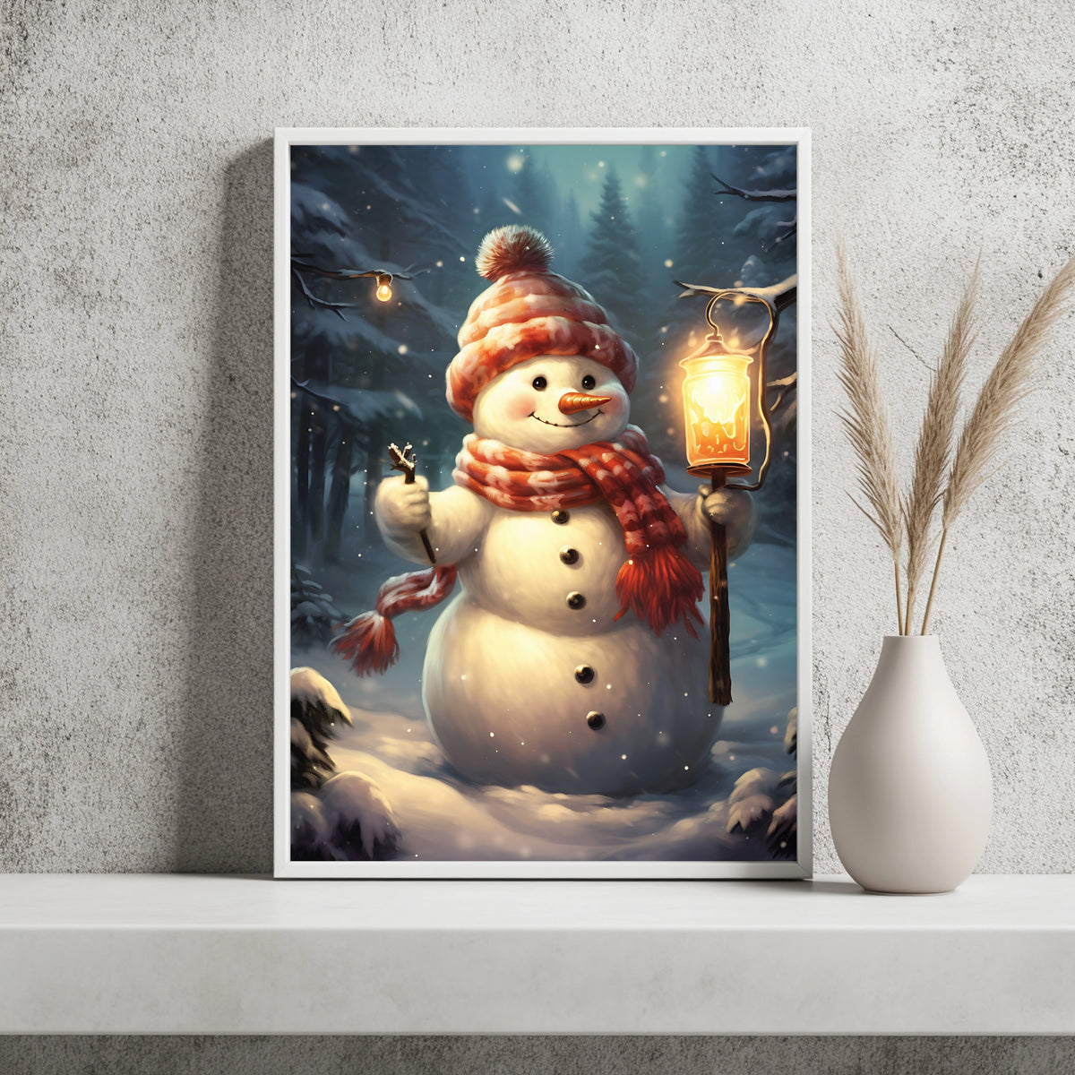 Schneemann mit Laterne und Rabe Poster – Raumansicht 2