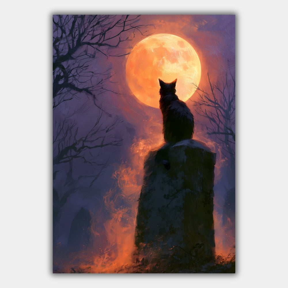 Schwarze Katze Halloween Vollmond Poster – Produktansicht 1