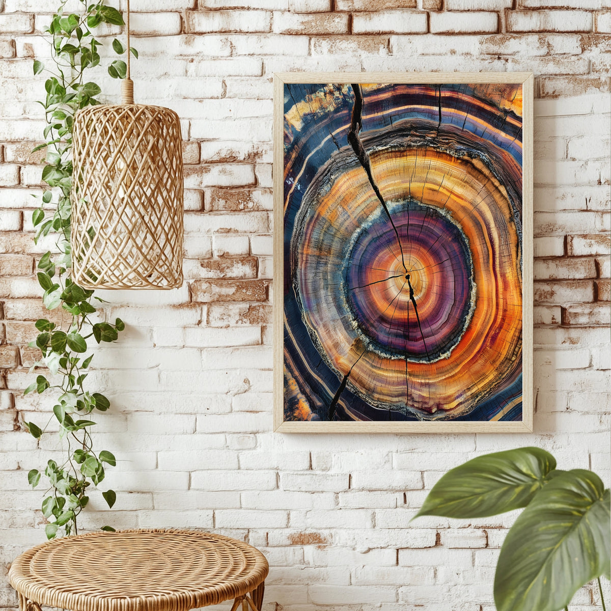 Baumringe in Violett und Orange Poster – Raumansicht 1