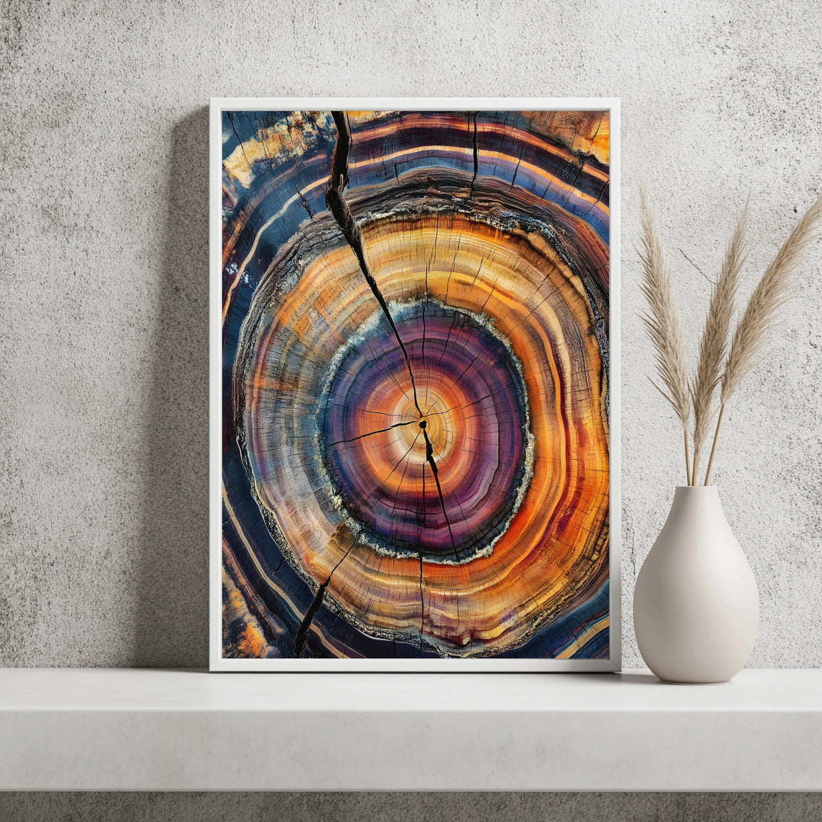 Baumringe in Violett und Orange Poster – Raumansicht 2