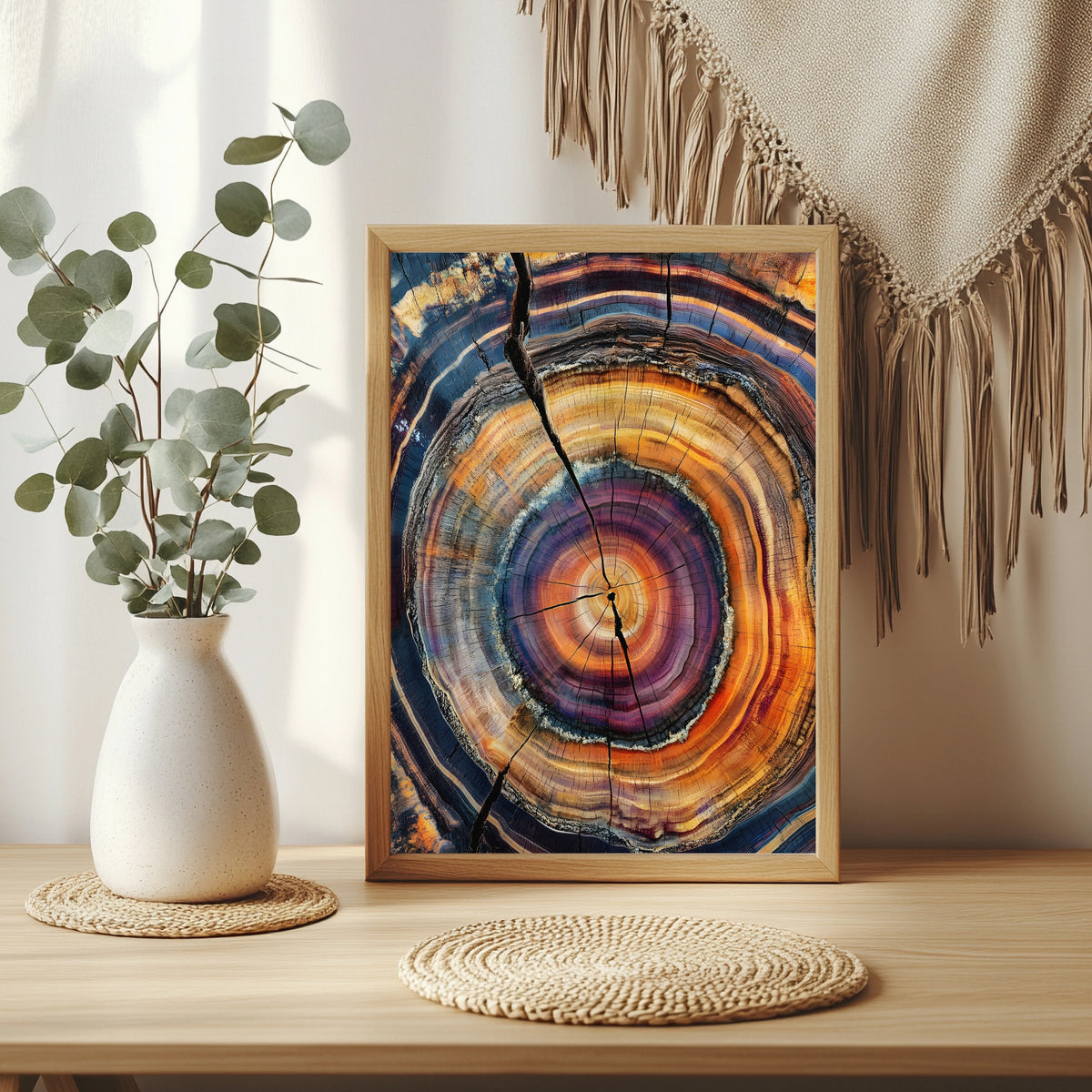 Baumringe in Violett und Orange Poster – Raumansicht 3