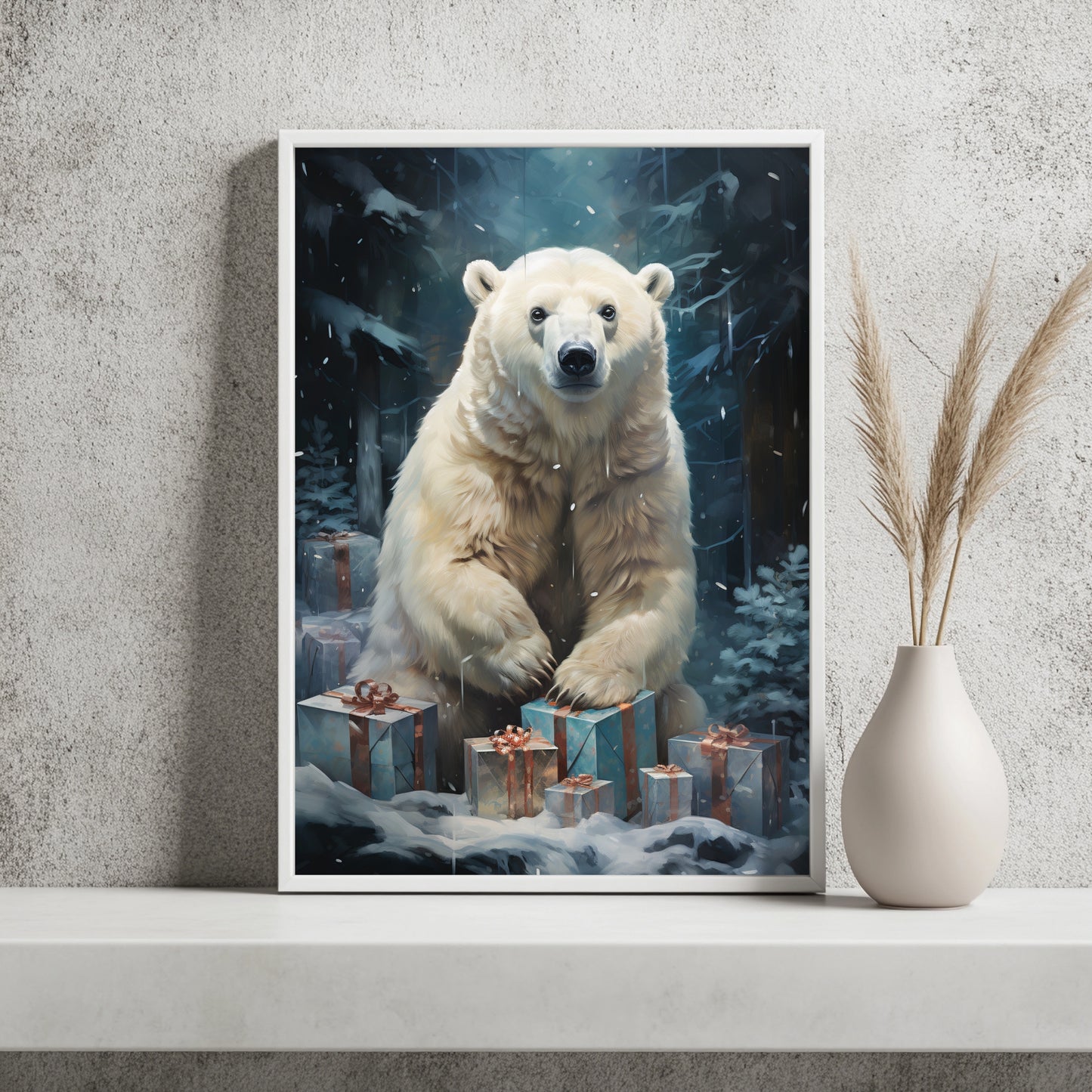 Eisbär mit Weihnachtsgeschenken Poster – Raumansicht 2