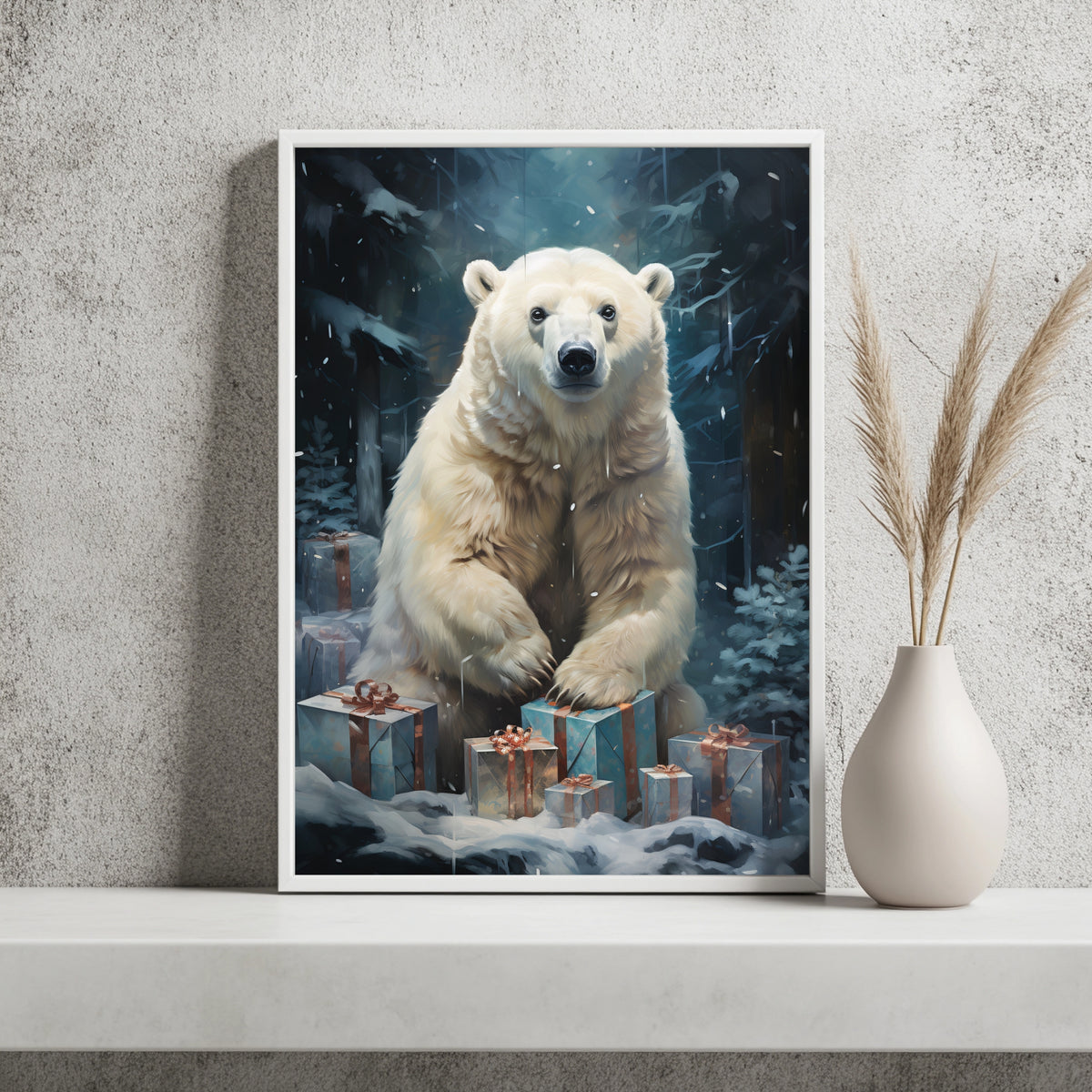 Eisbär mit Weihnachtsgeschenken Poster – Raumansicht 2