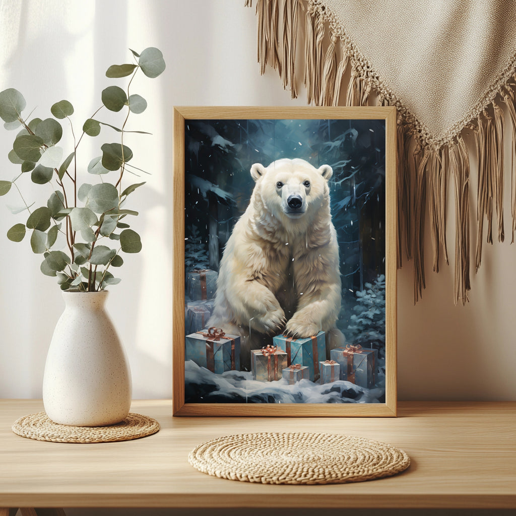 Eisbär mit Weihnachtsgeschenken Poster – Raumansicht 3