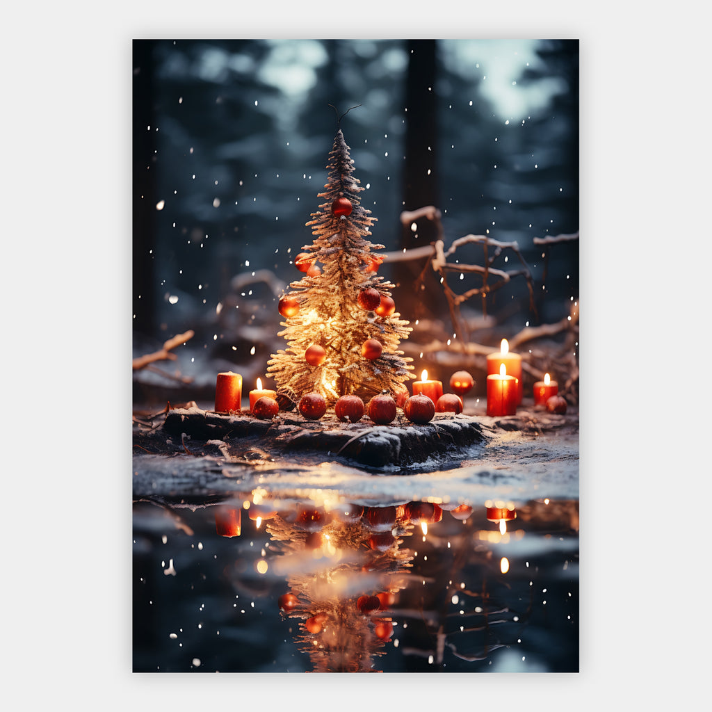 Weihnachtsbaum am stillen Wasser Poster – Freisteller