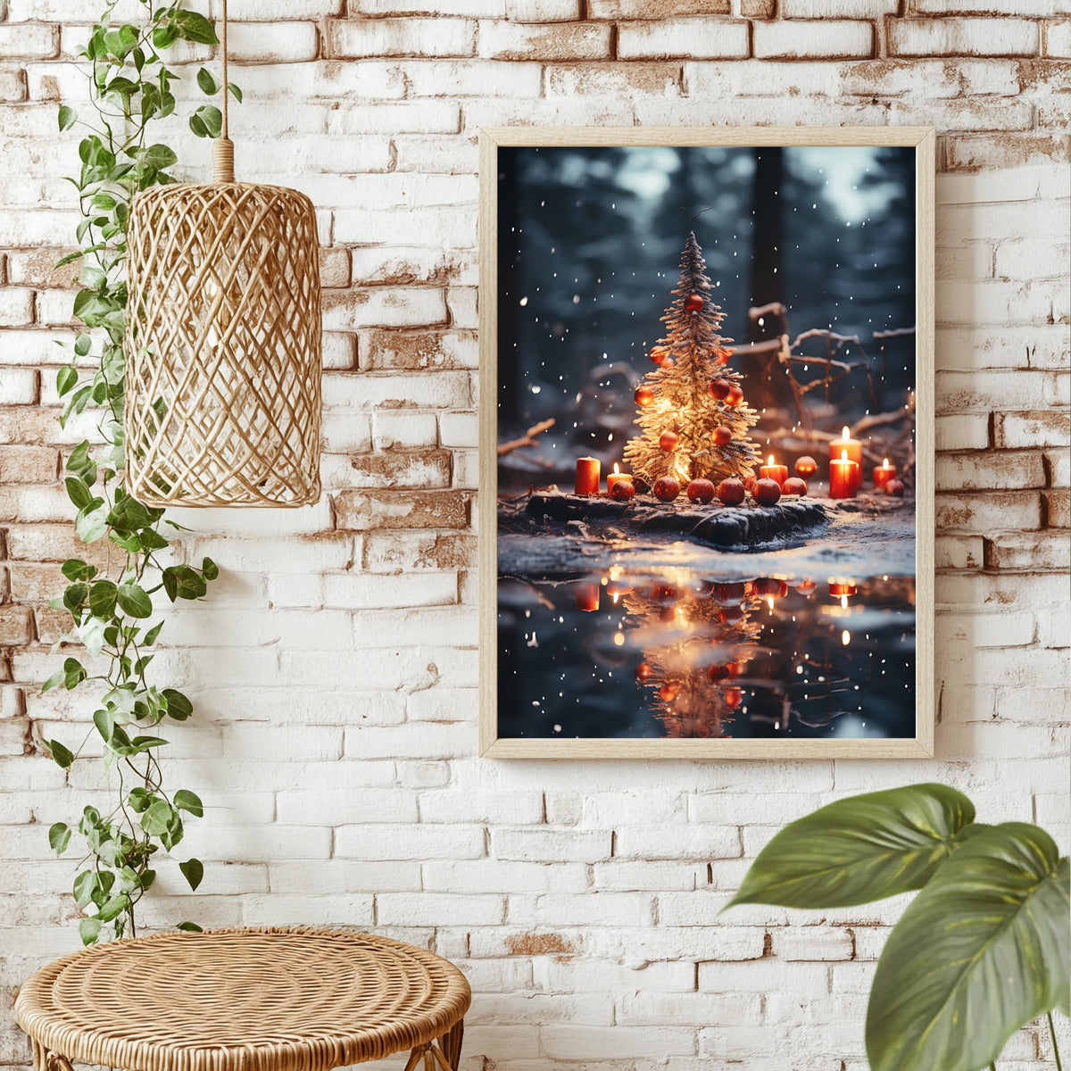 Weihnachtsbaum am stillen Wasser Poster – Raumansicht 1