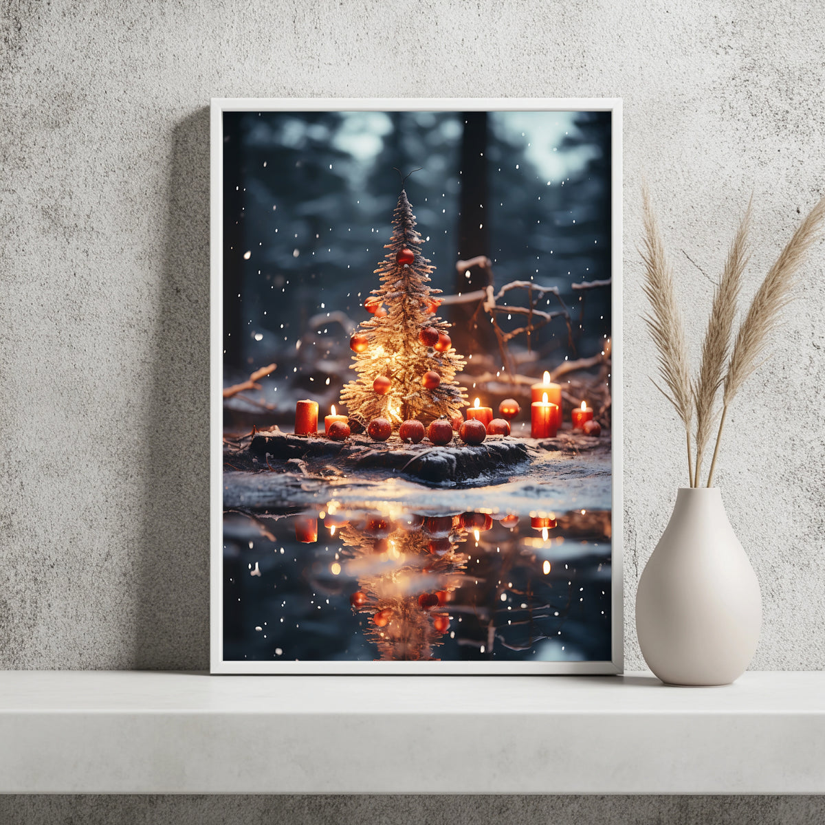 Weihnachtsbaum am stillen Wasser Poster – Raumansicht 2