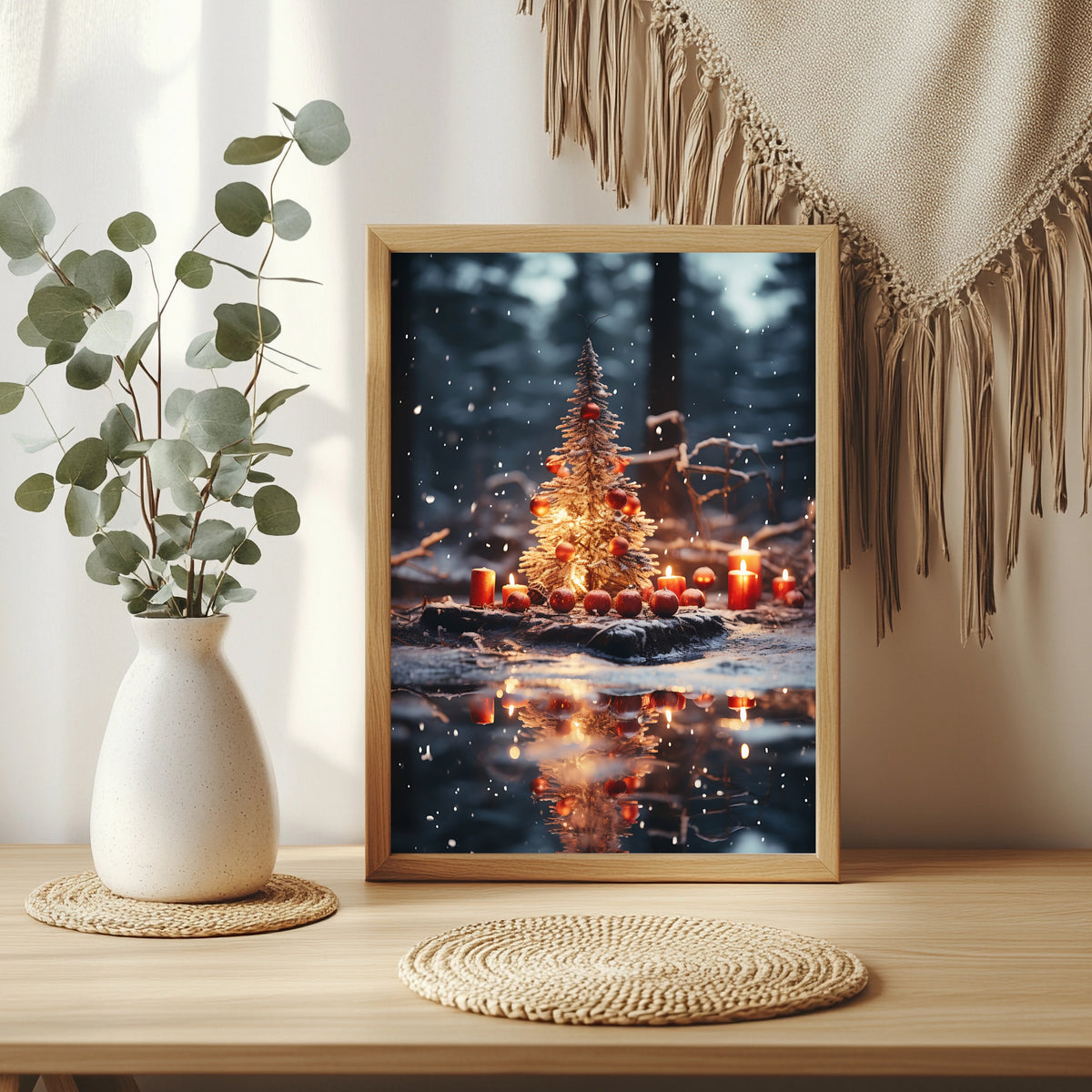 Weihnachtsbaum am stillen Wasser Poster – Raumansicht 3