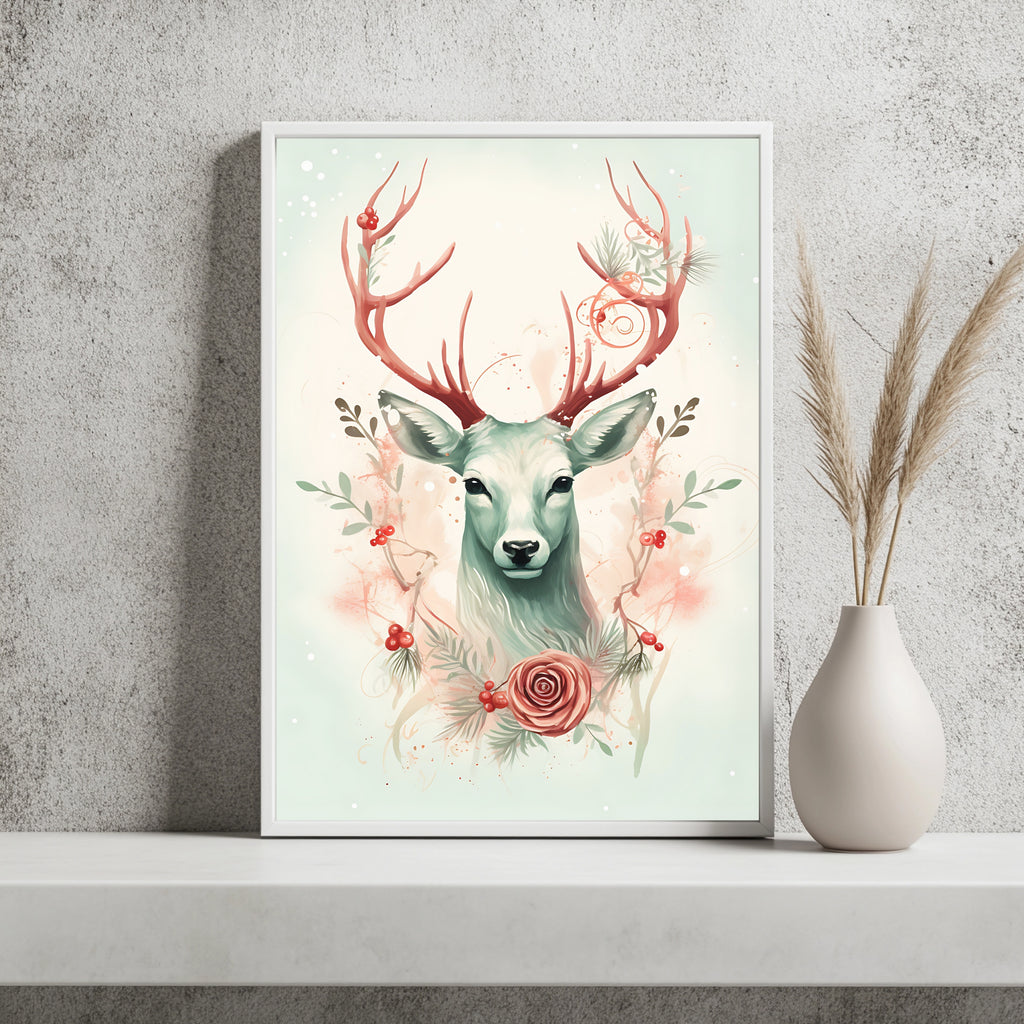 Weißer Hirsch mit Blütengeweih Poster – Raumansicht 2