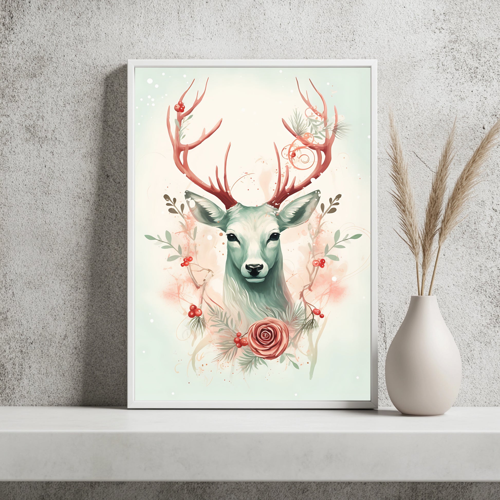 Weißer Hirsch mit Blütengeweih Poster – Raumansicht 2