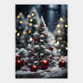Weihnachtsbaum mit roten Kugeln im Schnee Poster – Freisteller