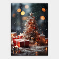 Weihnachtsbaum zwischen Geschenken und Kerzen Poster – Freisteller