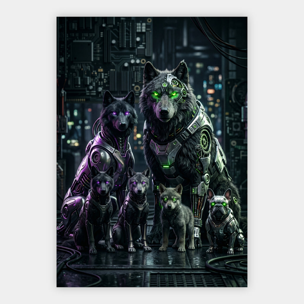 Cyber-Wölfe als Rudel Poster – Freisteller