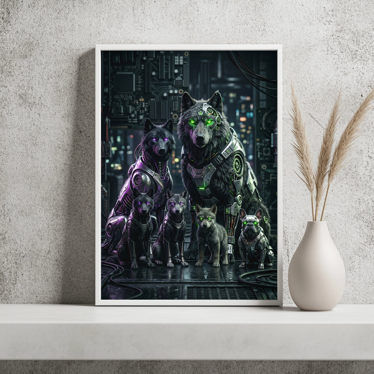 Cyber-Wölfe als Rudel Poster – Raumansicht 2