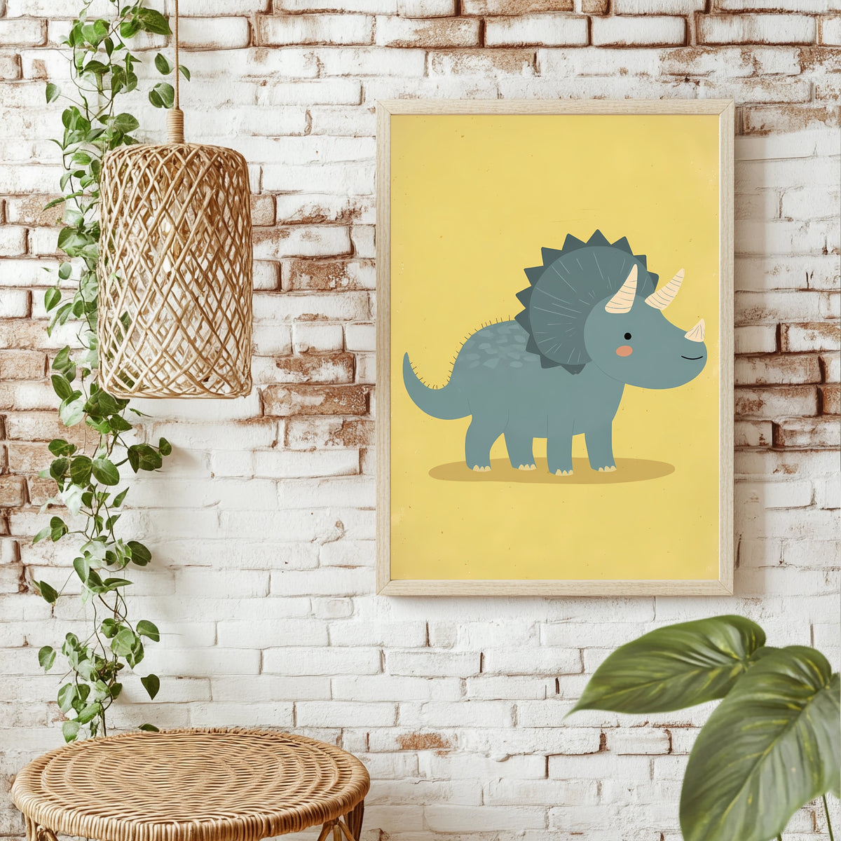 Triceratops auf gelbem Hintergrund Poster – Raumansicht 1