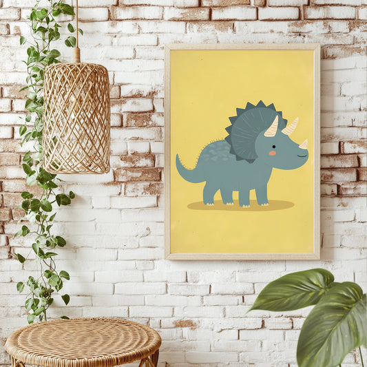 Triceratops auf gelbem Hintergrund Poster – Raumansicht 1