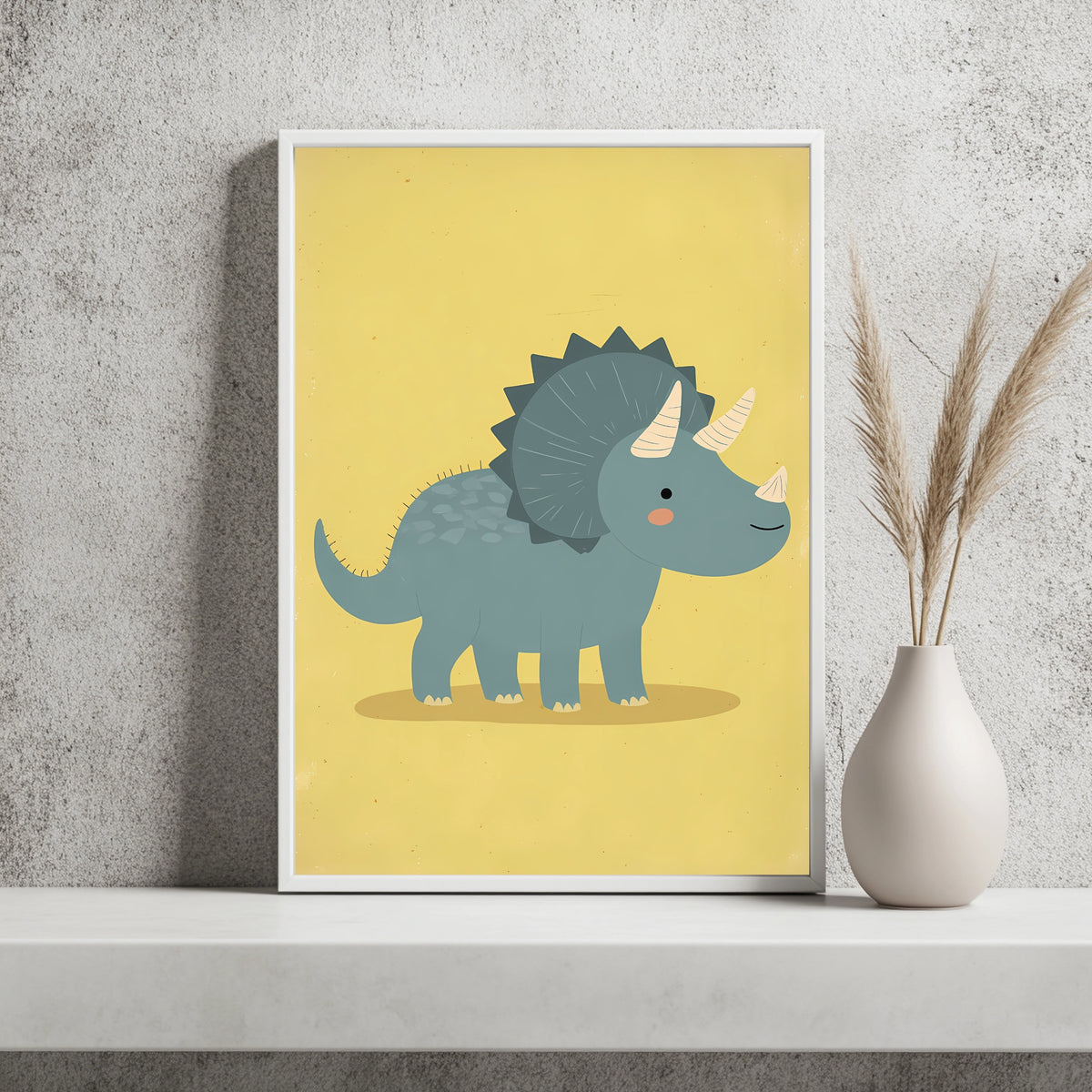 Triceratops auf gelbem Hintergrund Poster – Raumansicht 2