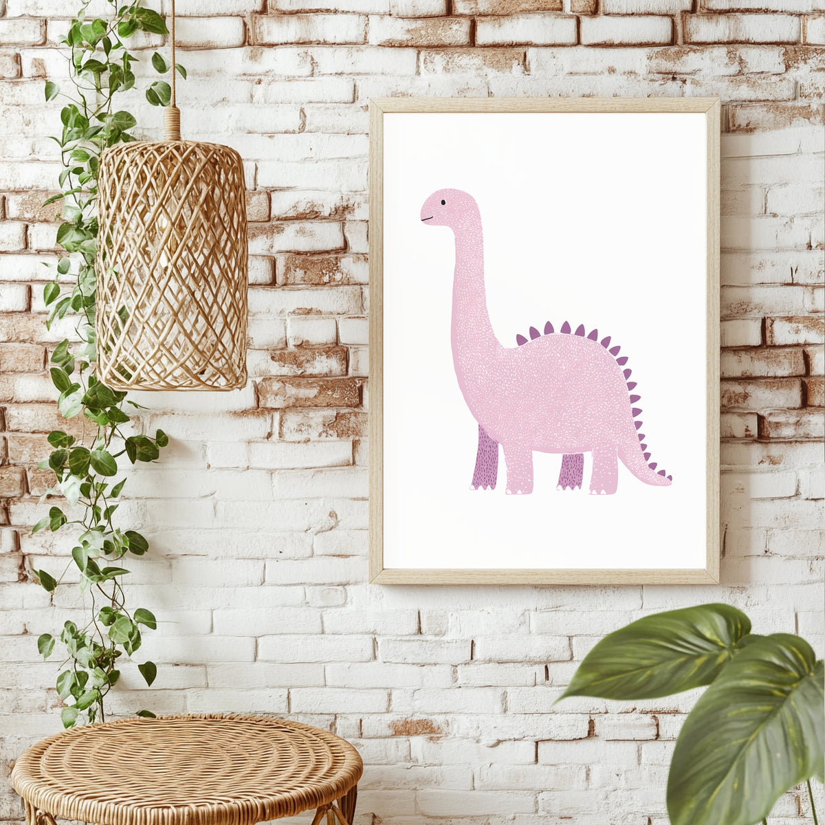 Rosa Langhals-Dinosaurier mit Stacheln Poster – Raumansicht 1