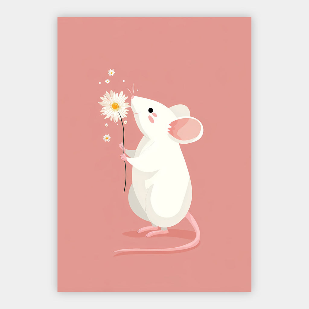 Weiße Maus mit Gänseblümchen Poster – Freisteller