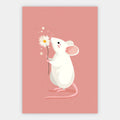 Weiße Maus mit Gänseblümchen Poster – Freisteller