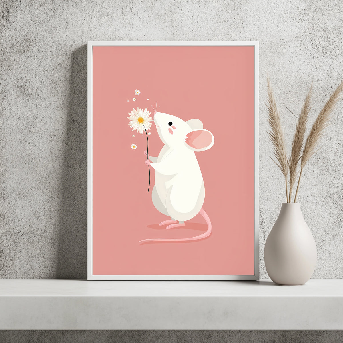Weiße Maus mit Gänseblümchen Poster – Raumansicht 2