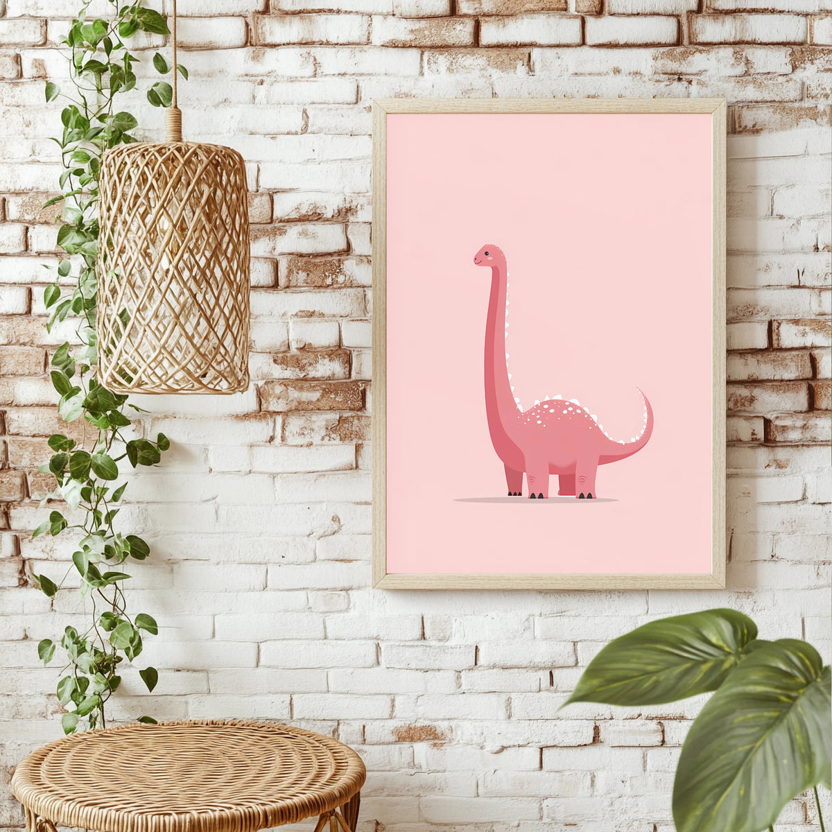 Rosa Langhals-Dinosaurier in Pastell Poster – Raumansicht 1