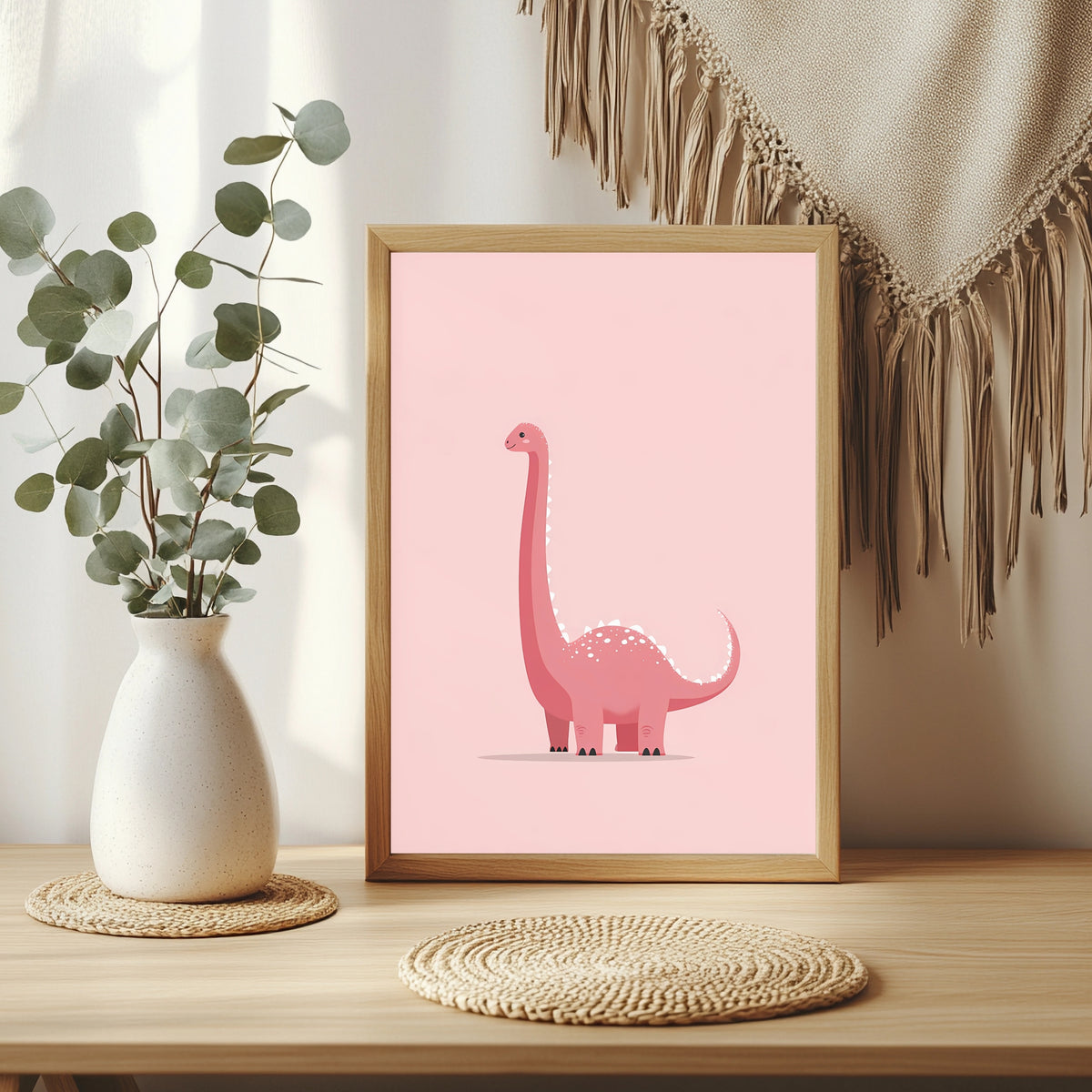 Rosa Langhals-Dinosaurier in Pastell Poster – Raumansicht 3