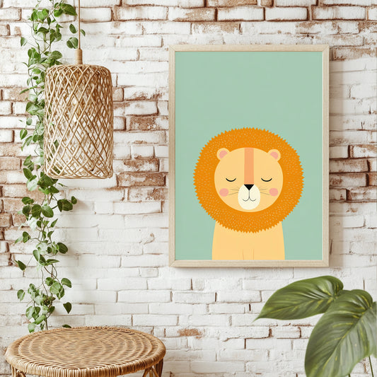 Schlafender Löwe in Pastell Poster – Raumansicht 1