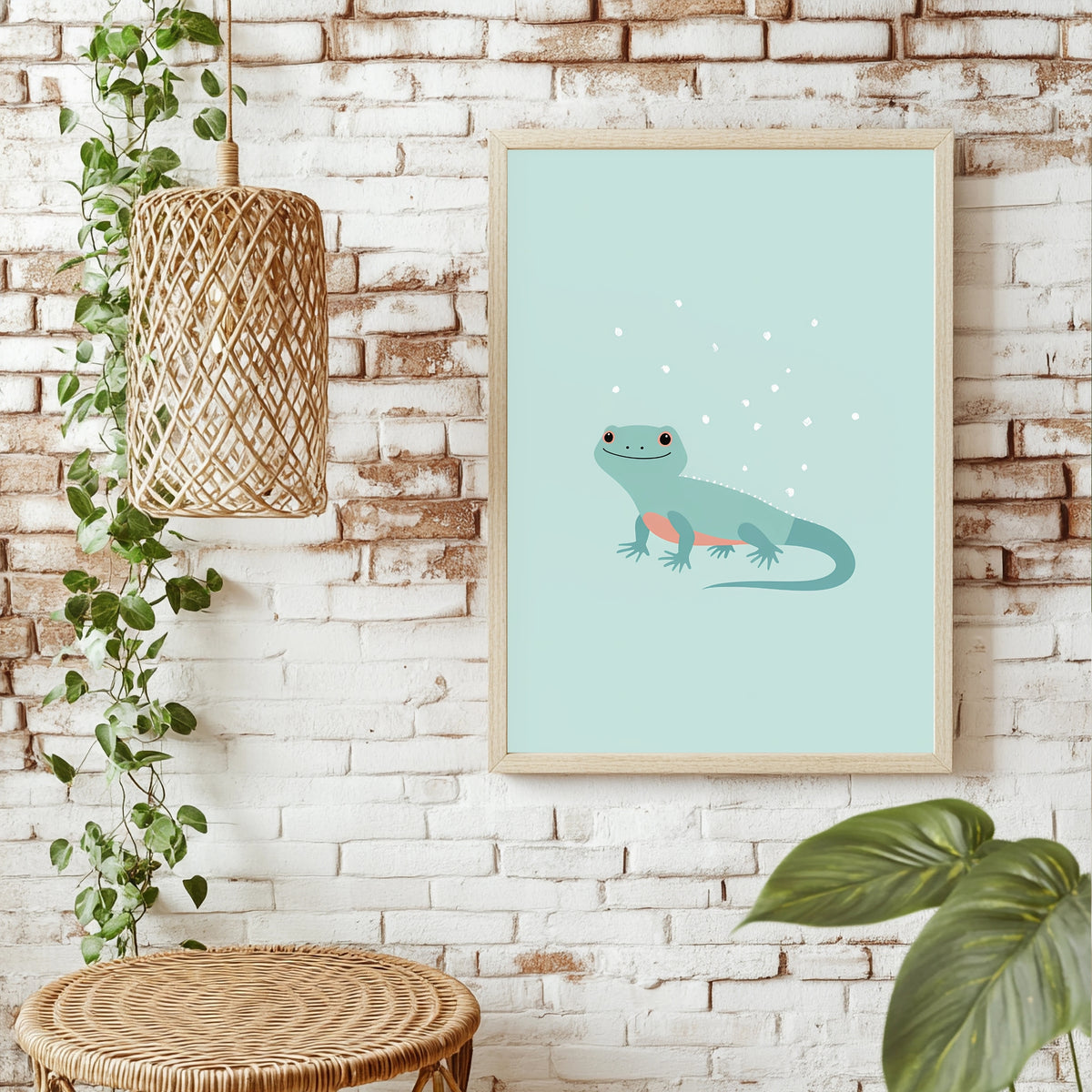 Kleine Eidechse in Mint Poster – Raumansicht 1