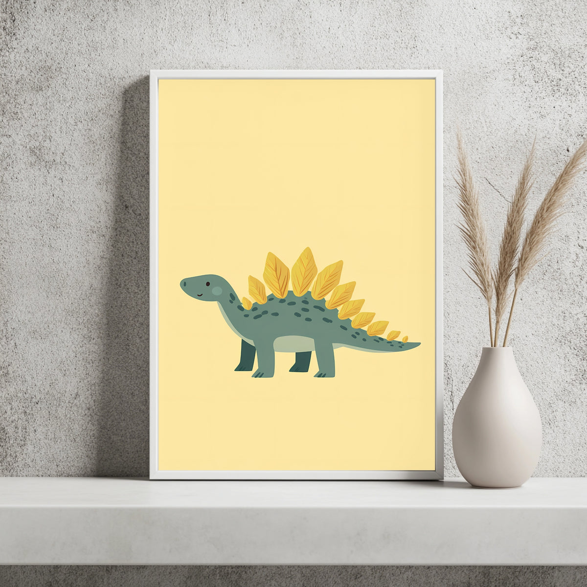 Grüner Stegosaurus auf Gelb Poster – Raumansicht 2