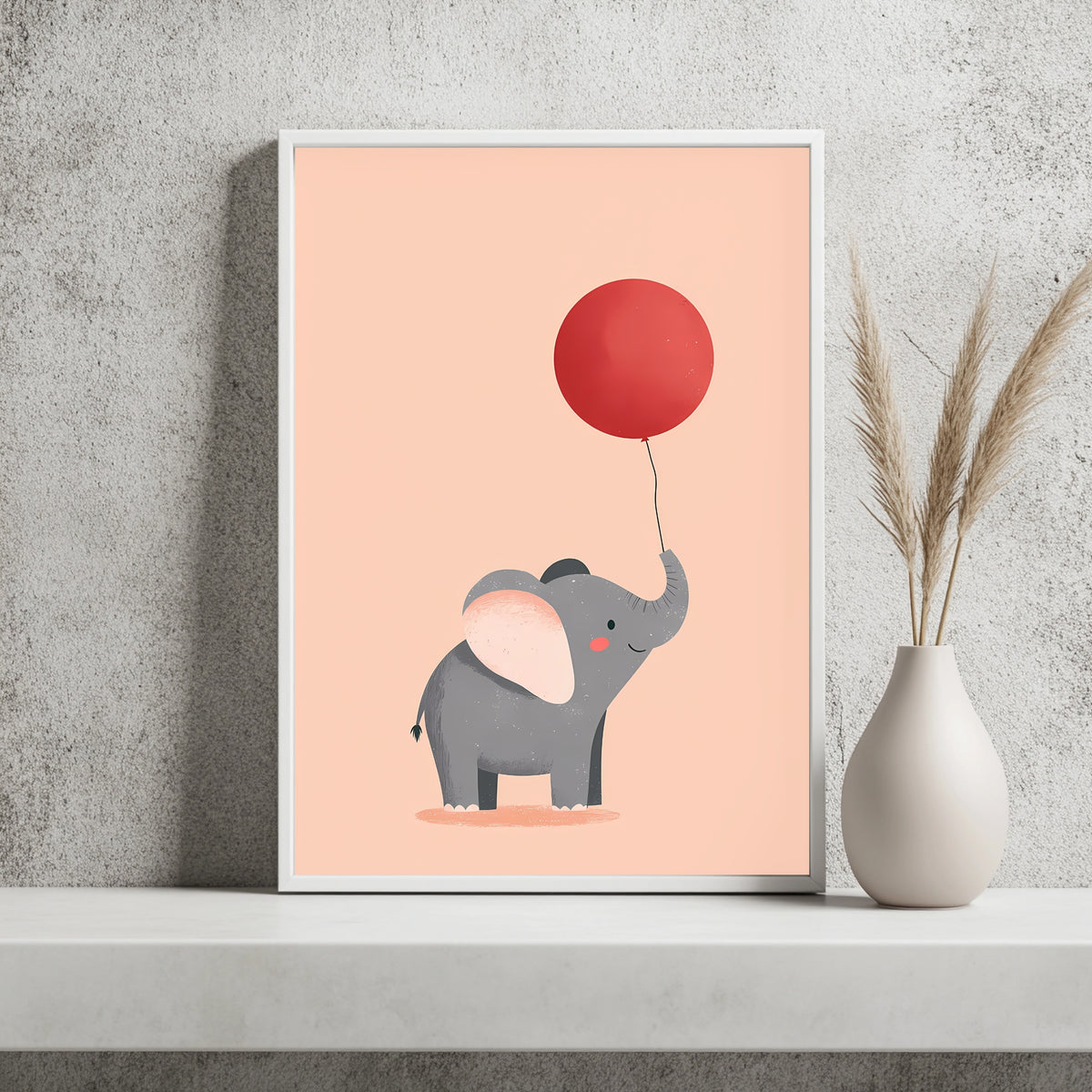 Elefant mit rotem Luftballon Poster – Raumansicht 2
