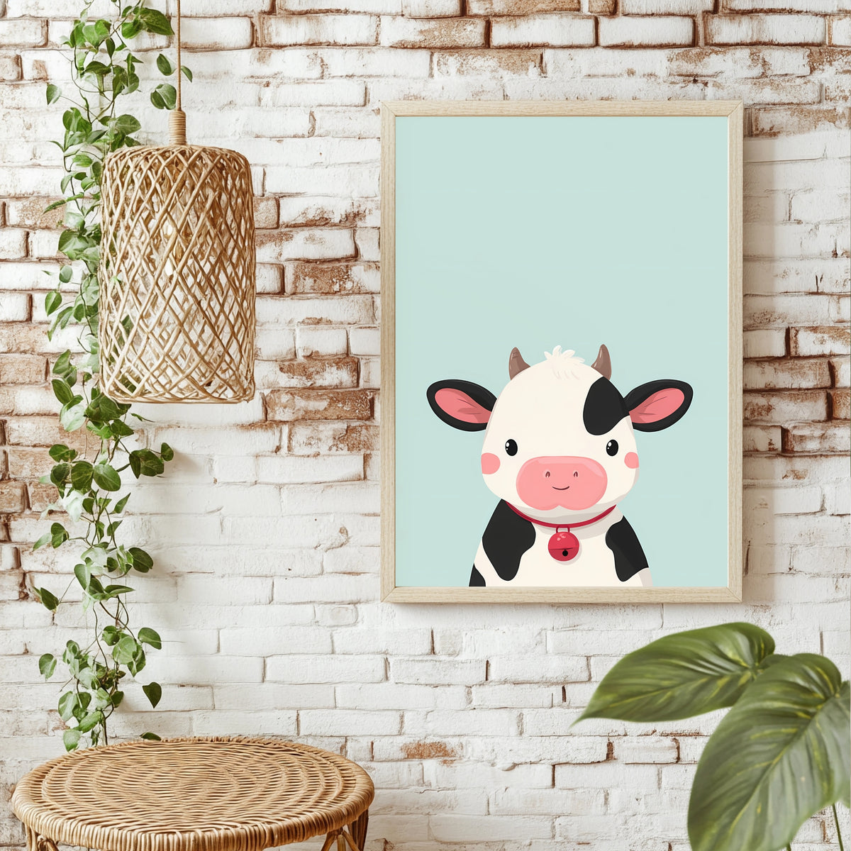 Kleine Kuh in Mint Poster – Raumansicht 1
